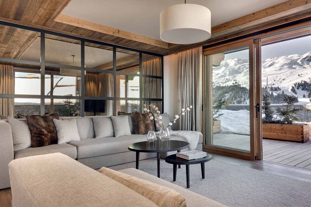 Living area opening onto terrace at Apartment Antares Mira 002 in Meribel