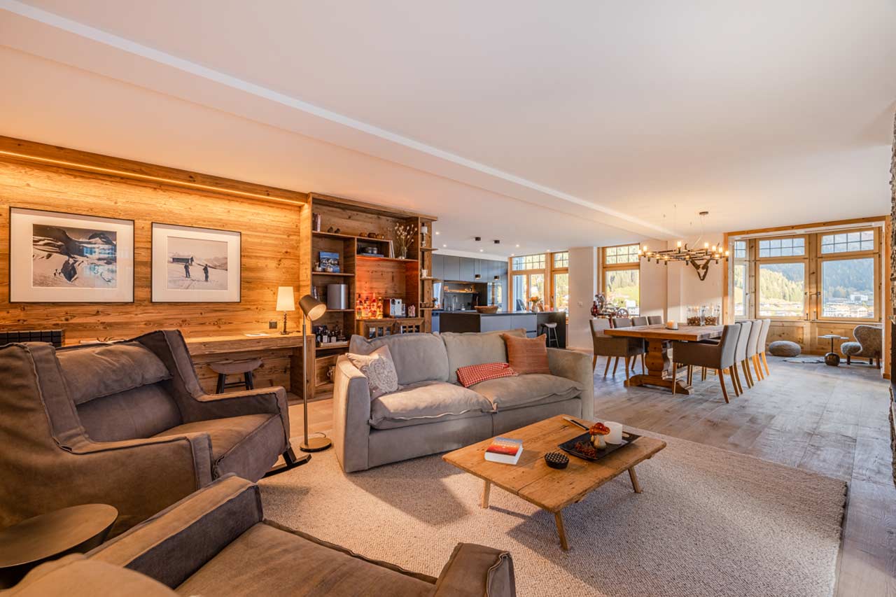 Open-plan living area at Apartment Mountain Dream in Davos