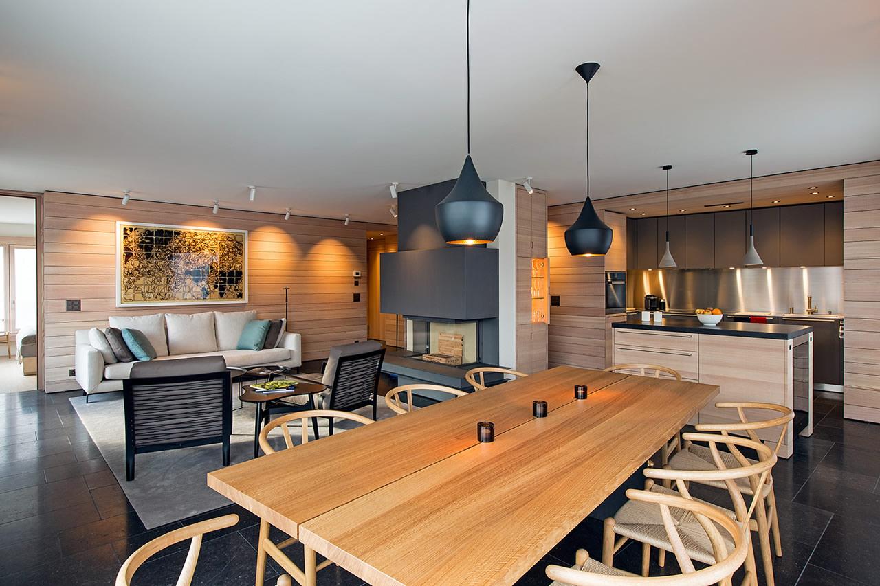 Dining area and kitchen in  Apartment Giuliani in St Moritz