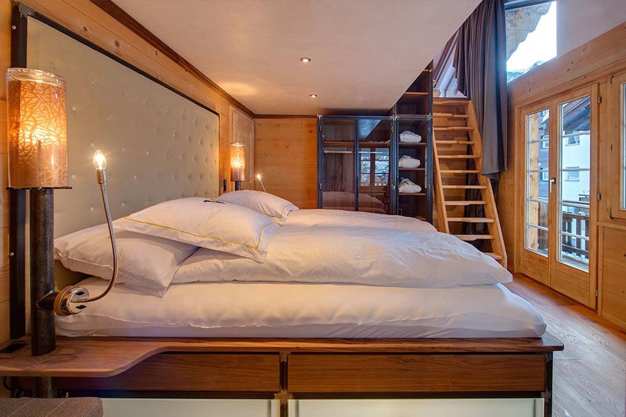 Bedroom one at Backstage Chalet in Zermatt