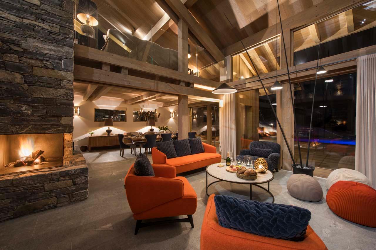Open plan living and dining area at Chalet Alpaca in Meribel