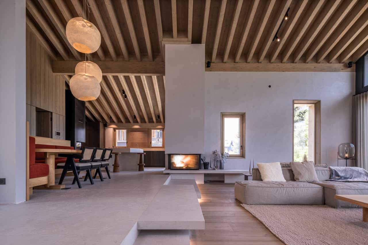 Fireplace at Chalet Celeste in Courchevel Le Praz