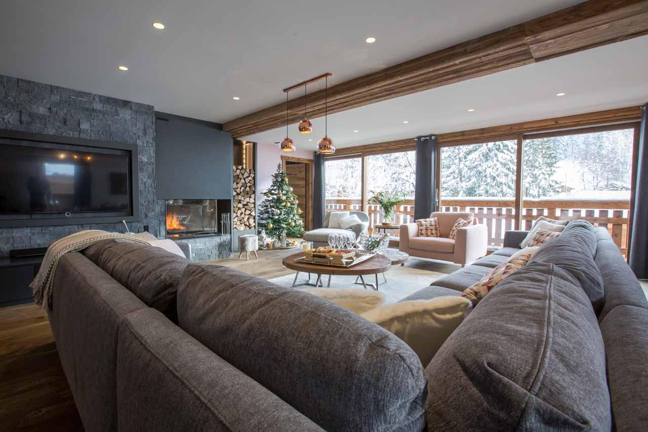 Open plan living area at Chalet Clos Saint Jean in Les Gets
