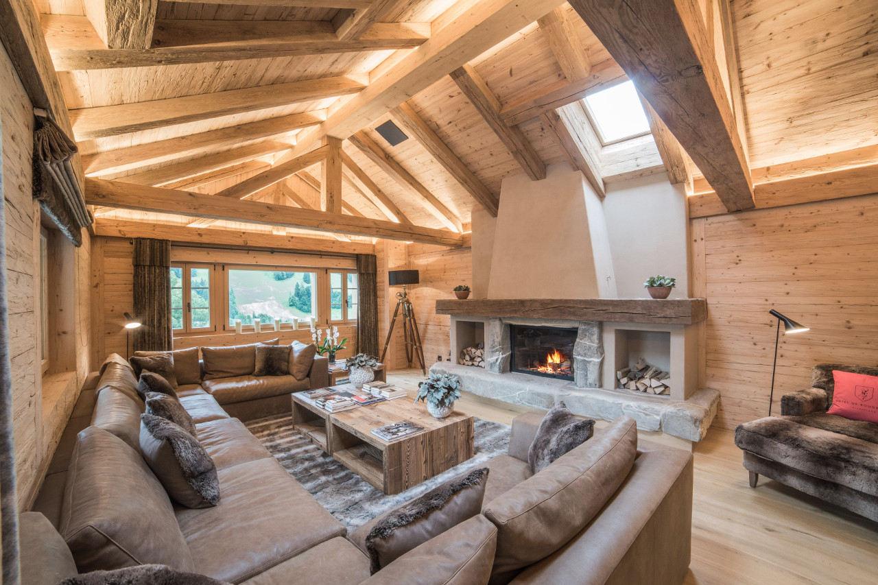 Living room at Chalet de Rougemont in Gstaad