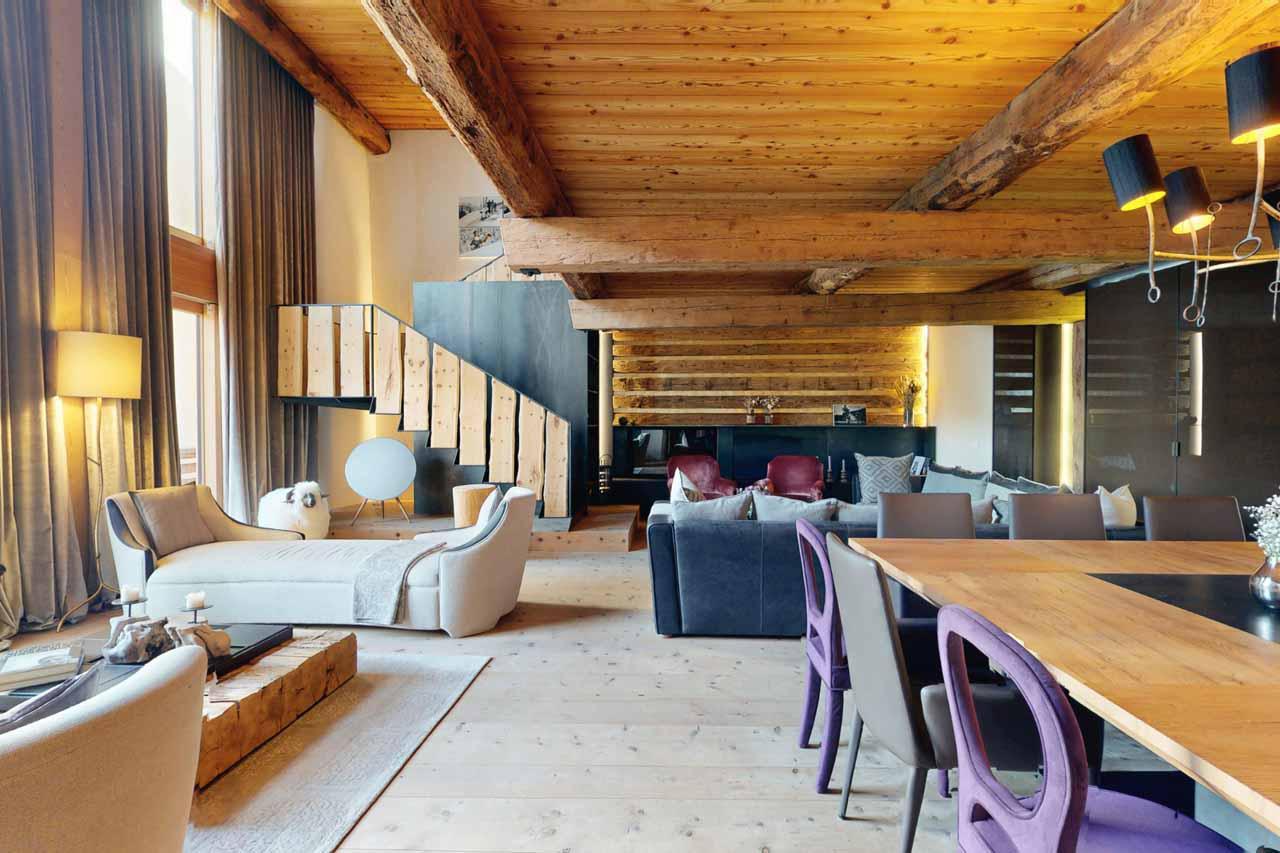 Living area at Chesa Laret in St Moritz