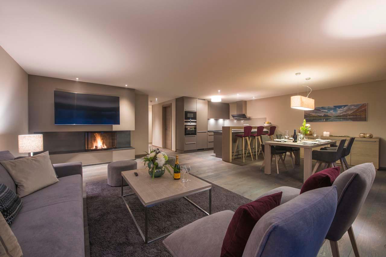 Open plan living area of Christiania 1 Apartment in Zermatt