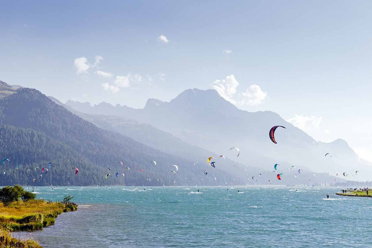Kitesurfing on the lake in St Moritz