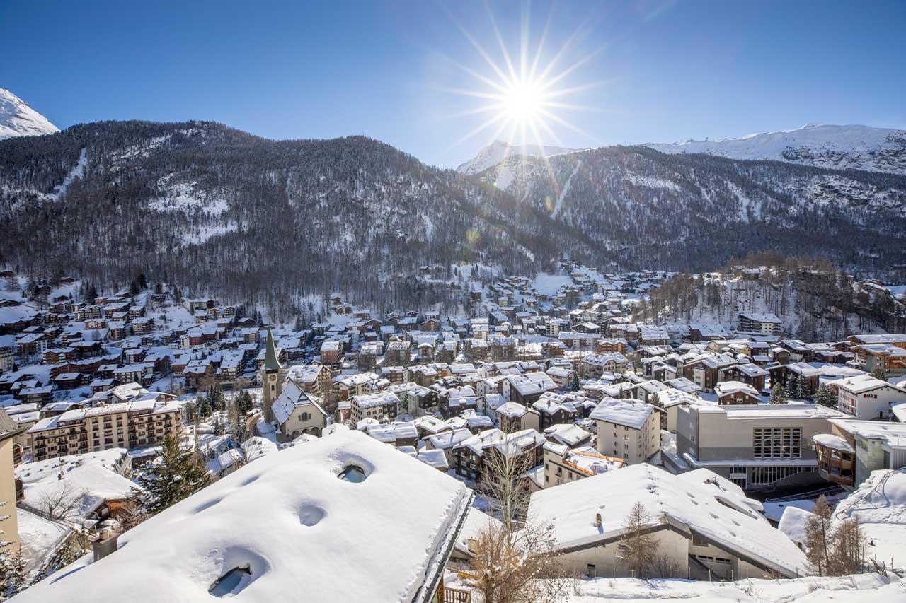 View over Zermatt in an Ikon Pass resort