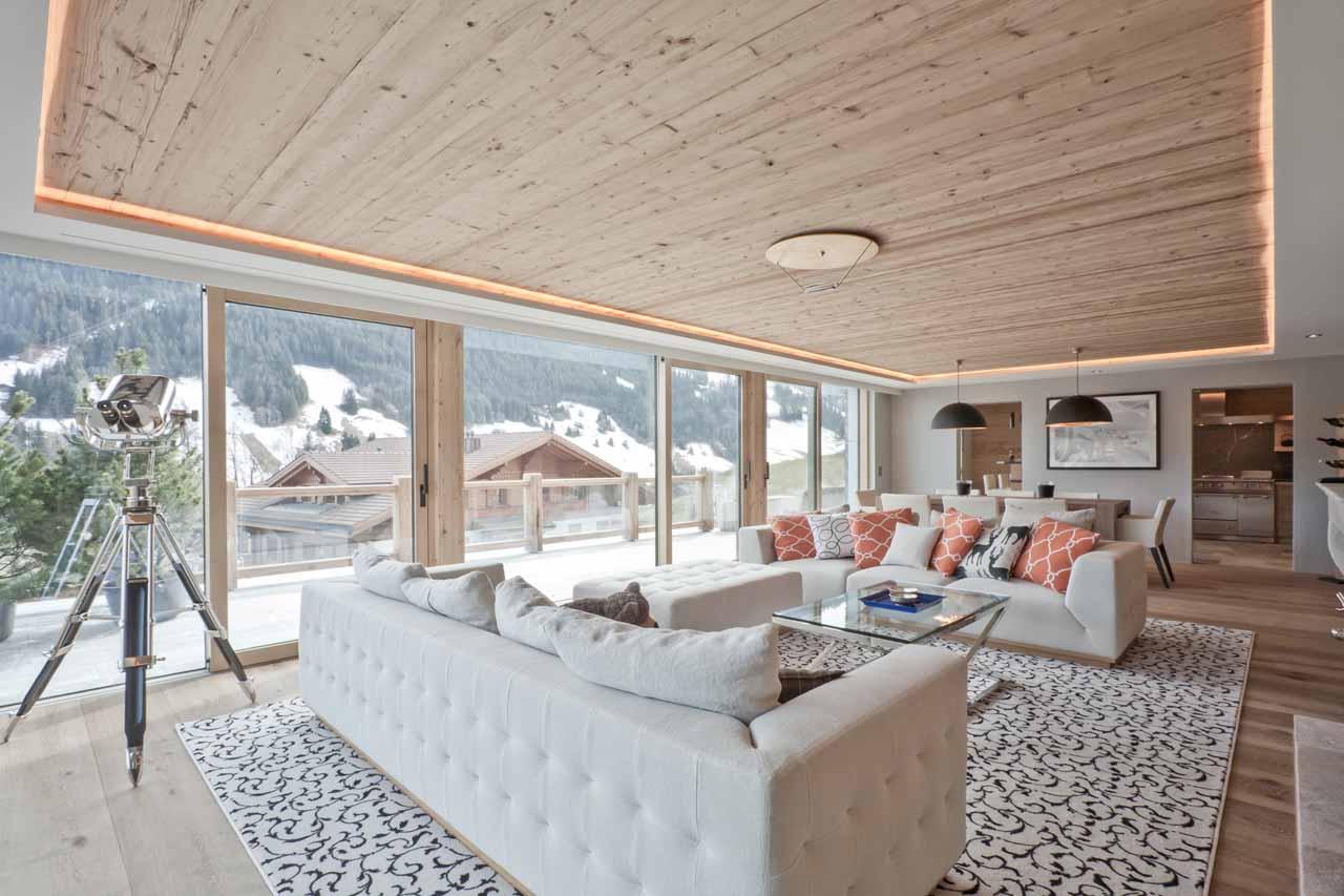 Open plan living room at Apartment Le Cerf Rouge in Rougemont