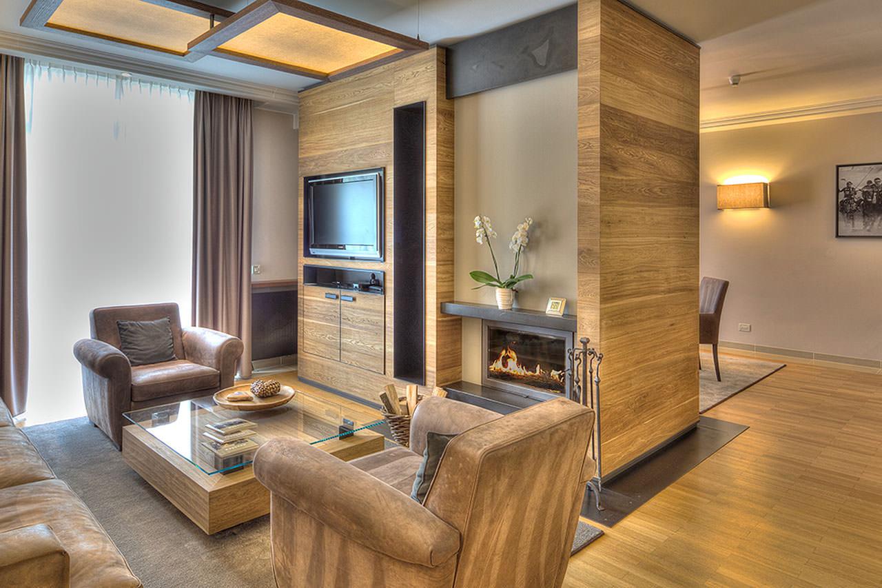 Open plan living area at Piz Albana in St Moritz