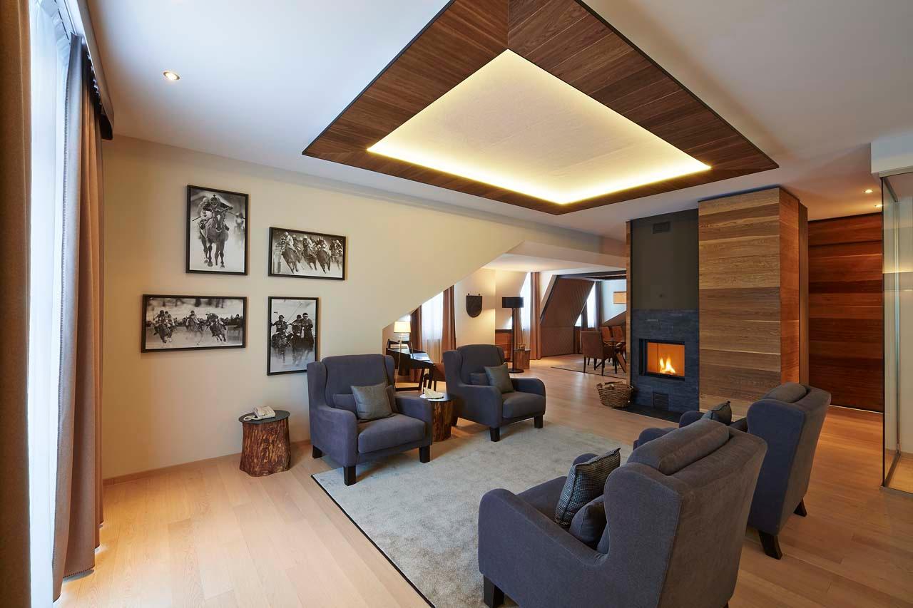 Fireplace in living area at Piz Bellavista in St Moritz
