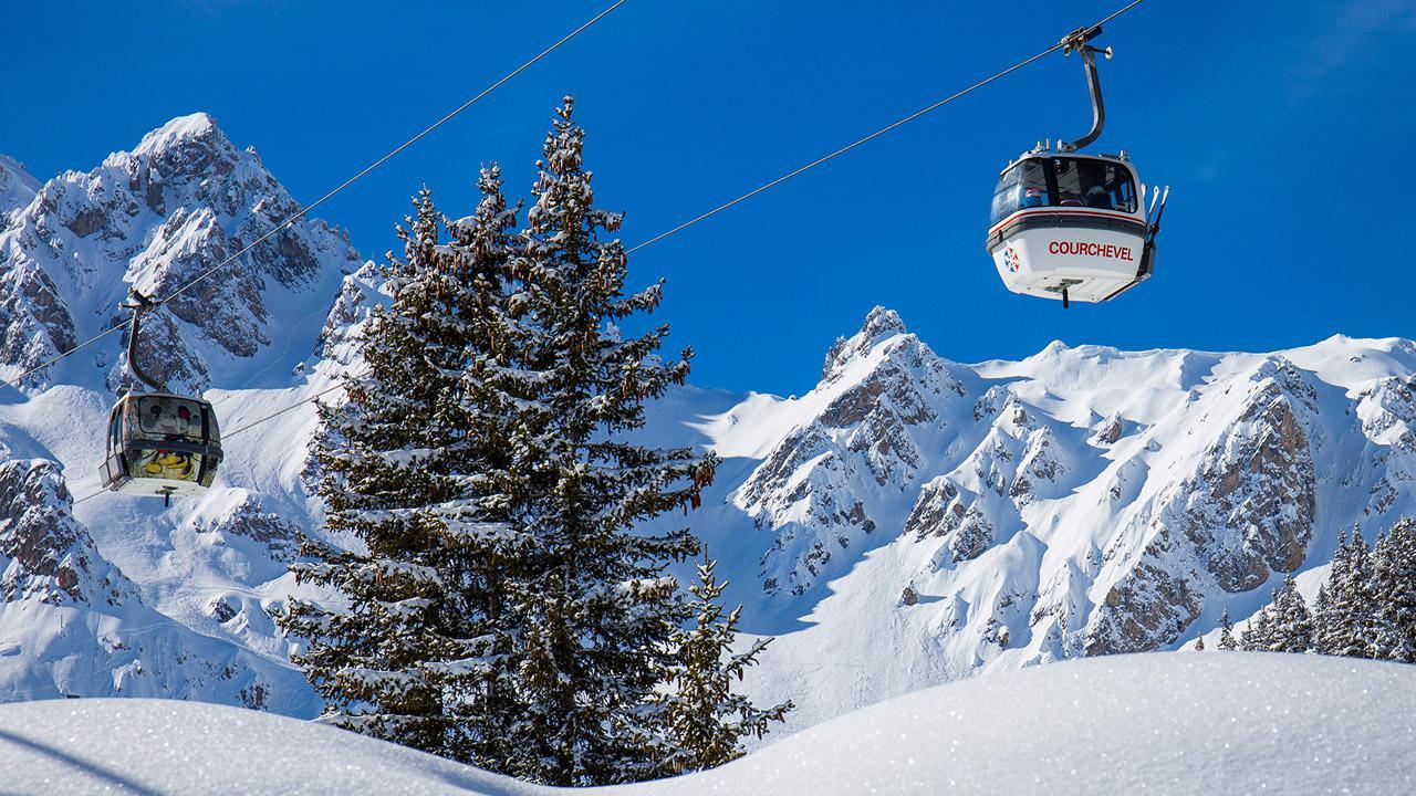 View of ski area and ski lifts in Courchevel 1850