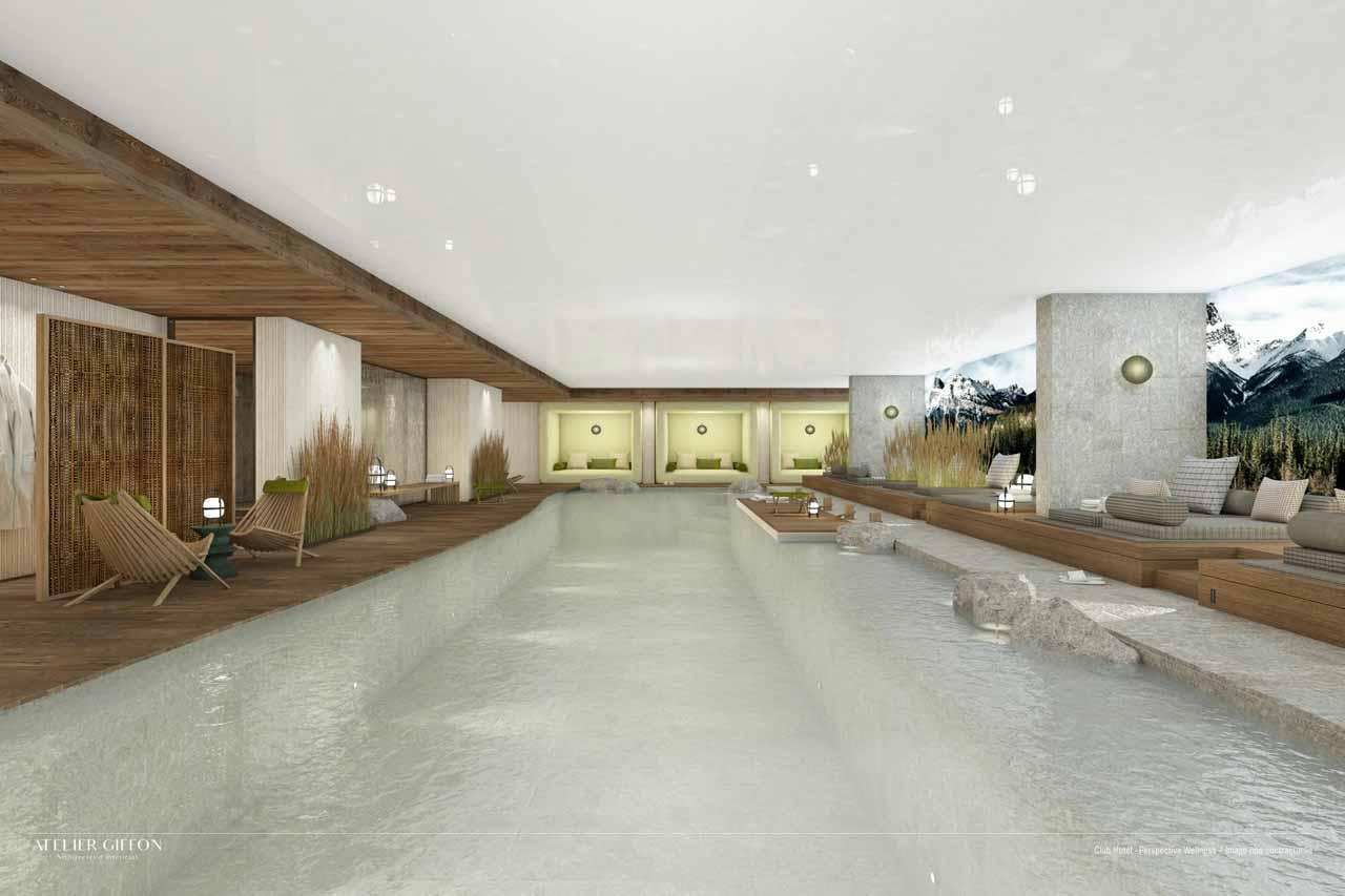 Swimming pool with relaxation area in Atmosphere Apartment 401, Courchevel 1850