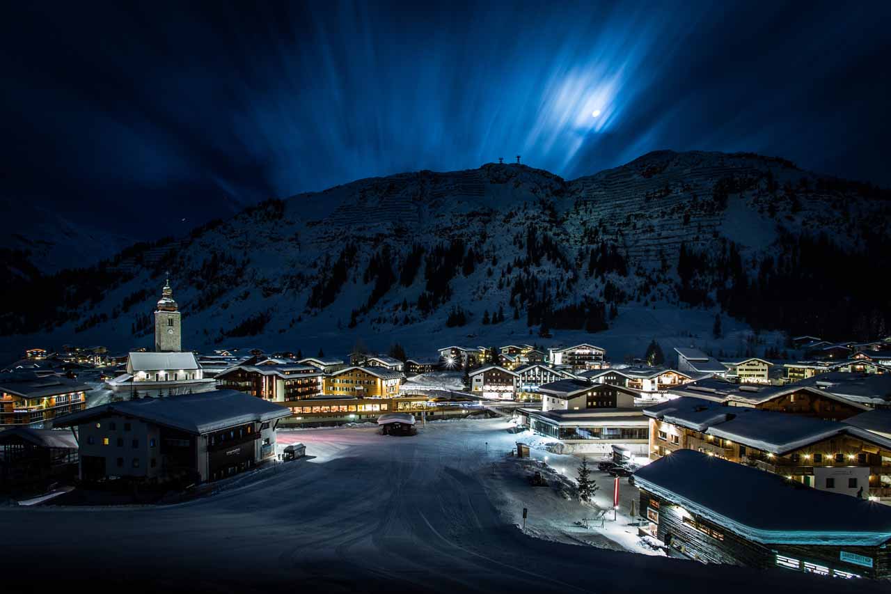 Luxury ski resort Lech at night