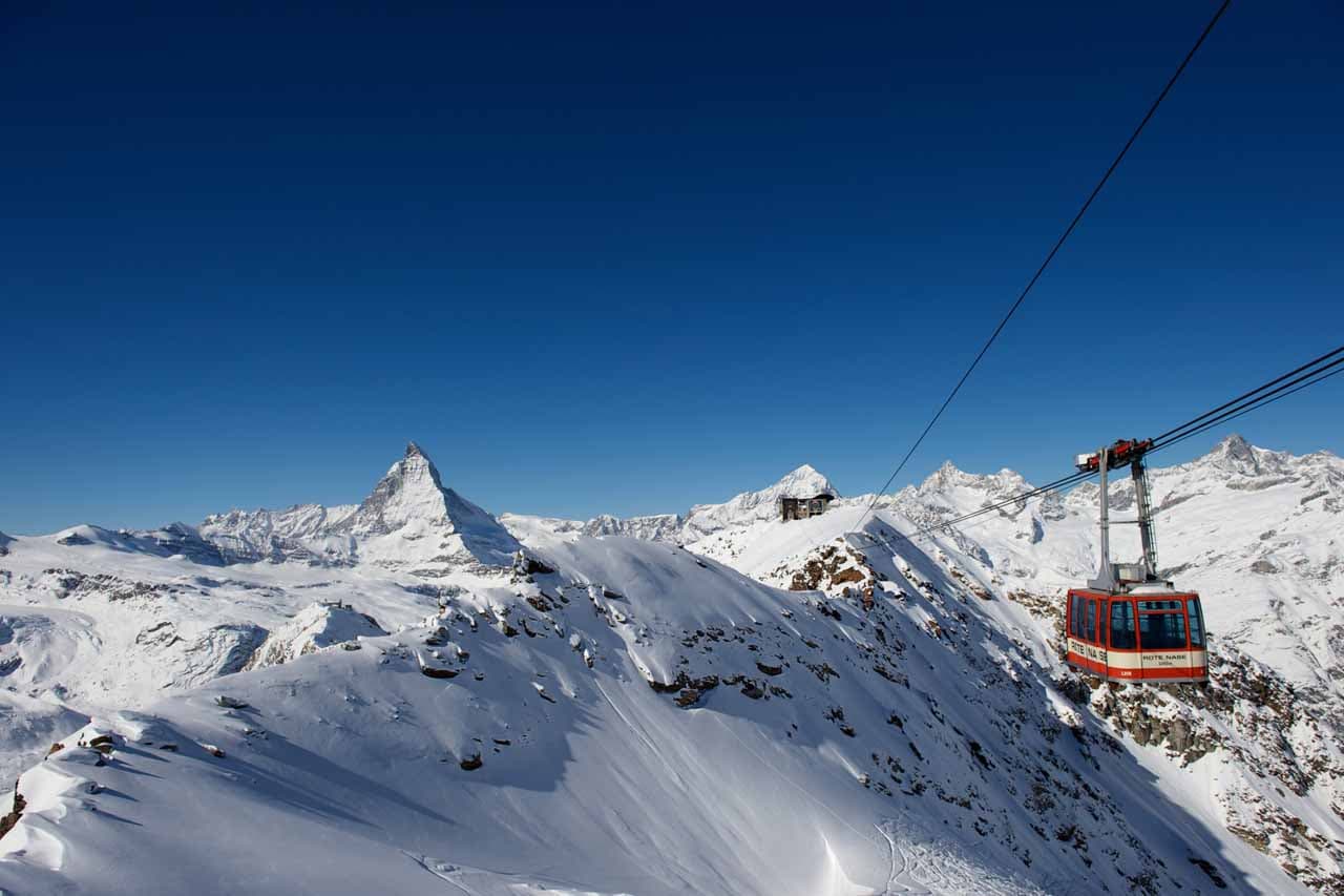 View of cable car and Matterhorn in Zermatt